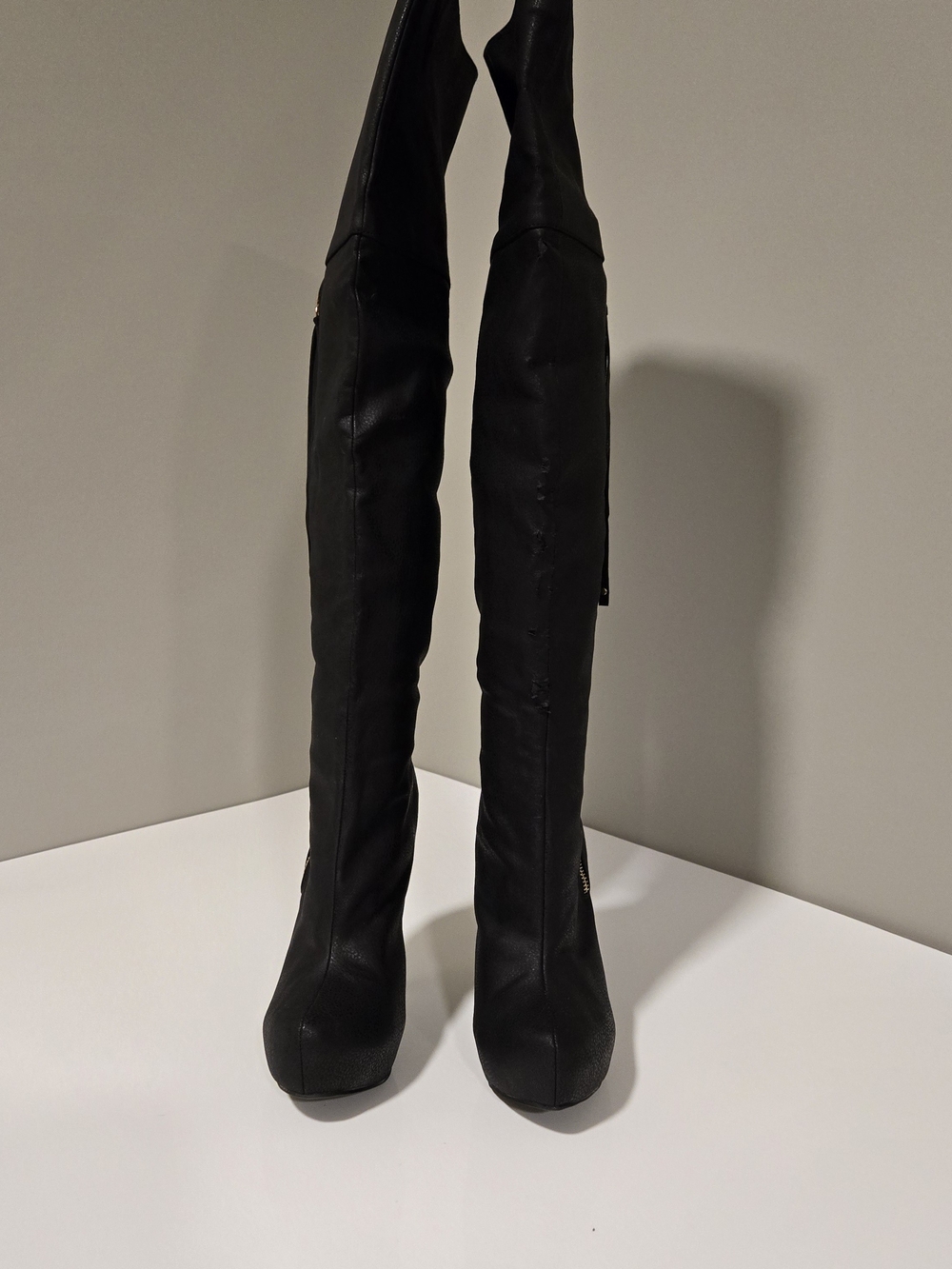 Ballantine Black Over-the-Knee Platform Stiletto Boots with Gold Zip - Picture 3 of 16